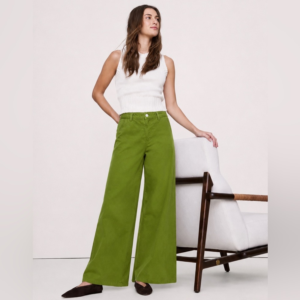 NEW! Banana Republic Green High-Rise Wide-Leg Lightweight Stretch-Cotton Pant 🩷